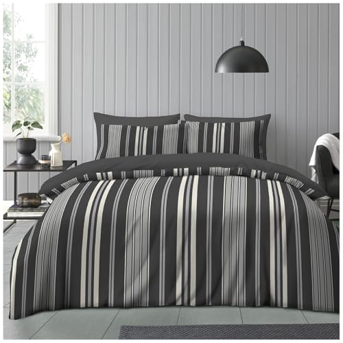 GC GAVENO CAVAILIA Stripe Pattern Double Duvet Cover Set with Matching Pillowcases - Modern Easy Care Reversible Floral Comforter Bedding Set - Super Soft Breathable Polyester Long-Lasting Bed Linen