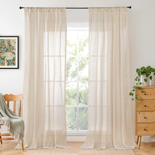 BGment Linen Curtains 84 Inch Length for Living Room Windows, Semi Sheer Natural Textured Drapes for Bedroom Dining Farmhouse Decorative Rustic Rod Pocket Lightweight, 2 Panels Set, Each 38 Inch Wide