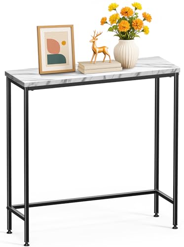 VOUNOT® Slim Console Table, Metal Frame Entryway Table, Small Sofa Side Table for Hallway, Living Room or Bedroom, 75x24x75 cm, White
