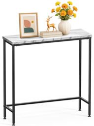 VOUNOT® Slim Console Table, Metal Frame Entryway Table, Small Sofa Side Table for Hallway, Living Room or Bedroom, 75x24x75 cm, White