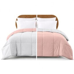 Modern Threads Down Alternative Microfiber Quilted Reversible Comforter/Duvet Insert Ultra Soft Bedding-Medium Warmth for All Seasons, Twin, Blush/White