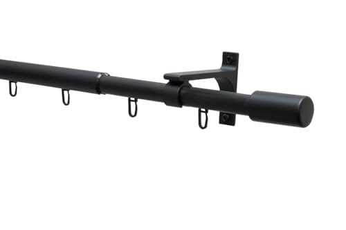 GARDINIA Thasos Curtain Pole Set, Telescopic Function, Inner Rail, Complete Set Including Accessories and Mounting Material, Length 100-190 cm, Diameter 19/22 mm, Aluminium, Matte Black