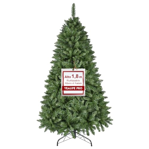 YEAUPE PRO Christmas Tree 180 cm ??? Thick PVC Fir with Realistic Effect - 3 section assembly, odourless and anti-fall, flame retardant material, perfect Christmas decoration for home, office and shop