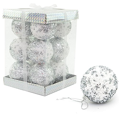 SHATCHI 12 x Christmas Tree Hanging Baubles Soft Foam Glittered Decorated Shatterproof Pendant Ornaments Xmas Tree Table Decorations