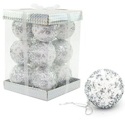 SHATCHI 12 x Christmas Tree Hanging Baubles Soft Foam Glittered Decorated Shatterproof Pendant Ornaments Xmas Tree Table Decorations