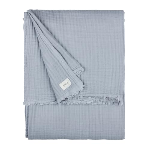 Yard furn Lark Cotton Muslin Throw – Soft Crinkle Texture Blanket (Mineral Blue – 240x260cm)