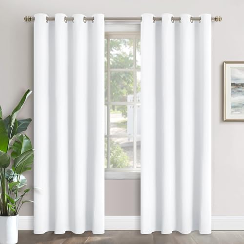 YoungsTex White Curtains 84 Inch Length for Living Room with Grommet - Long Window Drapes for Dining Bedroom Privacy, 2 Panels, 52 x 84 Inch