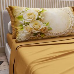 PETTI Artigiani Italiani - Cotton Sheets with Pillowcases in Digital Print, Double Sheet, 342 Pattern Bed Set, Ochre Yellow, 100% Made in Italy