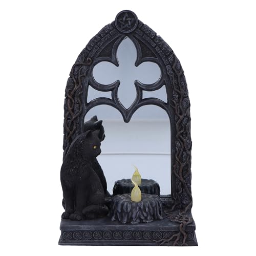 Nemesis Now Magic Mirror Figurine 21cm, Resin, Black, Black Cat Mirror and Tealight, Battery Powered Tealight (Batteries Not Included), Cast in the Finest Resin, Expertly Hand-Painted