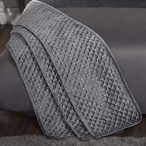 Emma Barclay Glamour - Quilted Sequin Velvet Bedspread Set in Silver - Double Bed