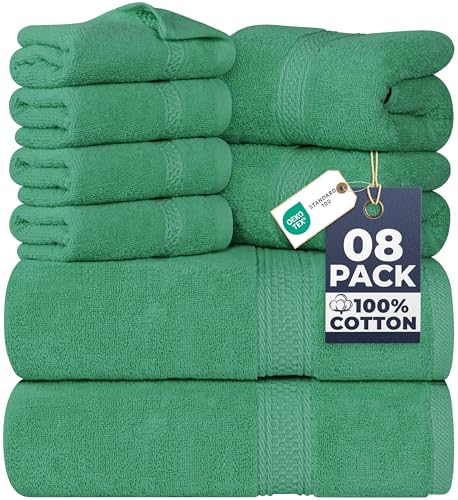 Utopia Towels 8 Piece Towel Set - 2 Bath Towels, 2 Hand Towels and 4 Washcloths Cotton Hotel Quality Super Soft and Highly Absorbent (Hunter Green)