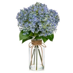 "Arborus Artificial Hydrangea Flowers in Glass Vase with Faux Water, 13.8"" Fake Blue Hydrangeas Arrangement Centerpiece for Home Café Kitchen Bathroom Decoration"