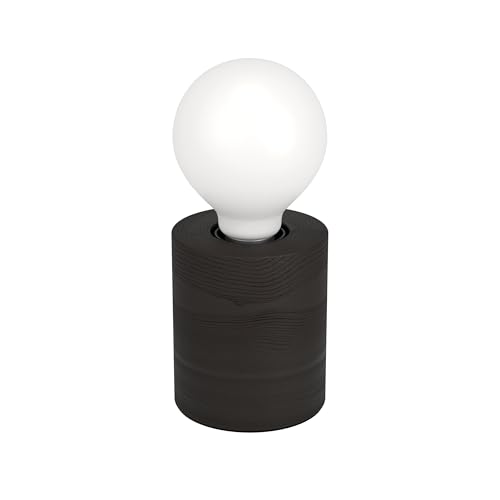 EGLO Bedside lamp Turialdo 1, Decorative Side Table Light, Cylindrical Living Room and Bedroom Lighting Made of matt Black Wood, FSC100HB, E27 Socket