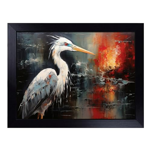 Lap Tray with Bean Bag Cushion, Heron Abstract - Handmade in the UK, Raised Wooden Edge, Padded Cushion, Heat-Resistant Wipe-Clean Surface, for Meals, Laptops and Crafts