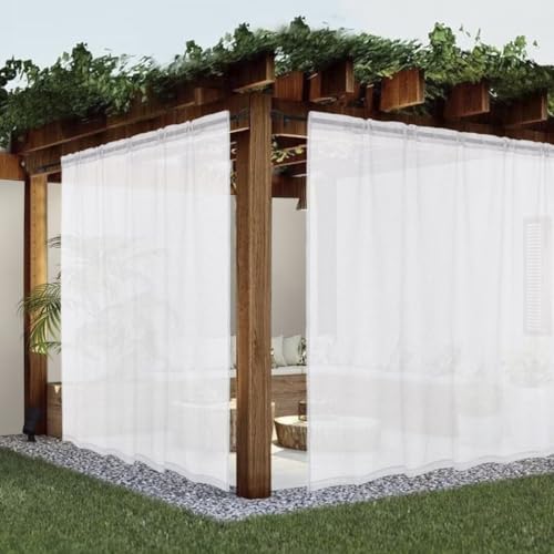 youleyar White Sheer Outdoor Curtains for Patio Waterproof 2 Panels Linen Look Rod Pocket Indoor Voile Curtain for Living Room, Bedroom, Porch, Pergola, Cabana, Gazebo(100x108 Inch, White)