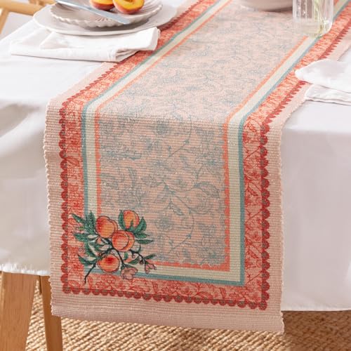 furn. Anemone Peaches Table Runner ??? Indoor/Outdoor Washable Jacobean Floral Fruit Dining Table Decoration (Multicolour - 220x35cm)