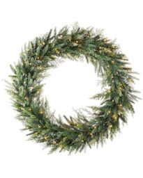 WeRChristmas Pre-Lit Natural Fir Christmas Wreath Decoration, 100 Warm White LEDs, Green, 1 m