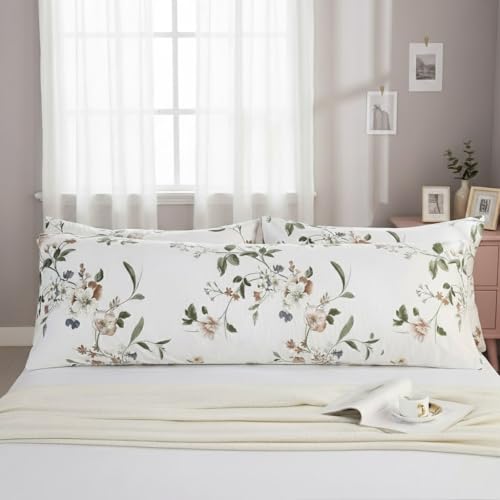 "Cozaline Body Pillowcase 100% Cotton Pillow Case, Garden Floral Print, Soft Breathable Envelope Closure Pillow Cover(Body, 20""x54"")"