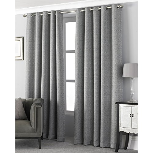 "Riva Paoletti Pendleton Ringtop Eyelet Curtains (Pair) - Graphite Dark Grey - Modern Micro Dot Design - Ready Made - Room Darkening - 100% Polyester - 168cm width x 137cm drop (66"" x 54"" inches)"
