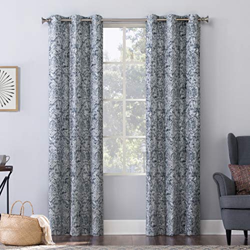 "No. 918 Kenji Medallion Draft Shield Fleece Insulated Energy Efficient Grommet Curtain Panel, 40"" x 84"", Navy Blue"