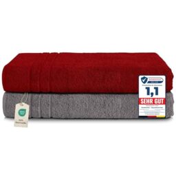 Komfortec Jumbo Bath Towels, 100% Cotton, Quick Dry, 80x200, Grey & Red