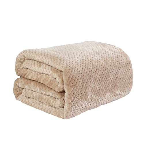 Dreamscene Beige Throw for Sofa, Soft Cosy Warm Honeycomb Waffle