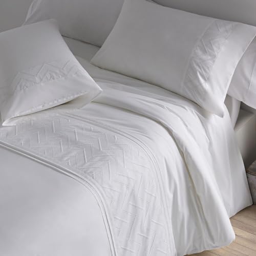 Burrito Blanco - Embroidered Cotton Duvet Covers - for 200 cm Bed Cotton Percale 200 Thread Count - Colour 400 White (200 x 190/200 cm)