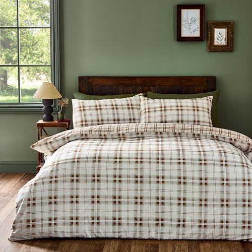 Catherine Lansfield Kelso Check Reversible Double Duvet Cover Set with Pillowcases Burnt Orange