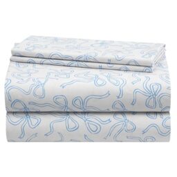 Urban Lifestyle 4 Piece Sheet Set, Including Top Sheet, Fitted Sheet and 2 Pillow Cases, Coquette Bow, Baby Blue, Full