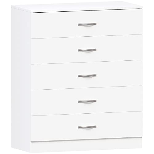 Vida Designs White Chest of Drawers, 5 Drawer With Metal Handles and Runners, Unique Anti-Bowing Drawer Support, Riano Bedroom Storage Furniture
