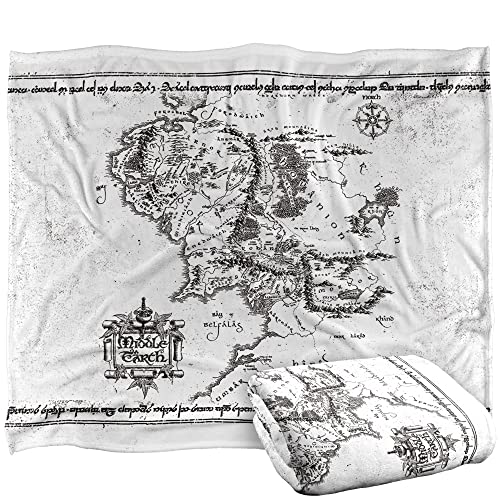 The Lord of The Rings Blanket, 152 x 127 cm White Middle Earth Map Silky Touch Super Soft Throw Blanket