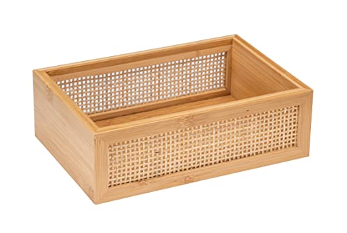 WENKO Allegre L bathroom shelf, decorative bathroom tray in trendy boho style, bamboo and rattan wickerwork, for practical storage of bathroom accessories, 22 x 7 x 15 cm, natural