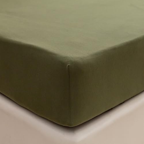"PURE ERA Jersey Knit Cotton Fitted Bottom Sheet ONLY (No Flat Sheet or Shams) Deep Pocket Up to 15"" to 20"" Ultra Soft Comfy Breathable Olive Green Twin XL"