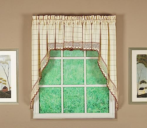 "Today's Curtain Adirondack 2-Tone Crochet Swag 38"", Ecru/Toast, 60W x 38L"