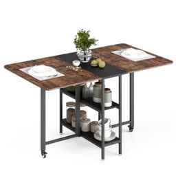 Mondeer Folding Dining Table 140cm for 4-6 People, Rustic Brown and Black