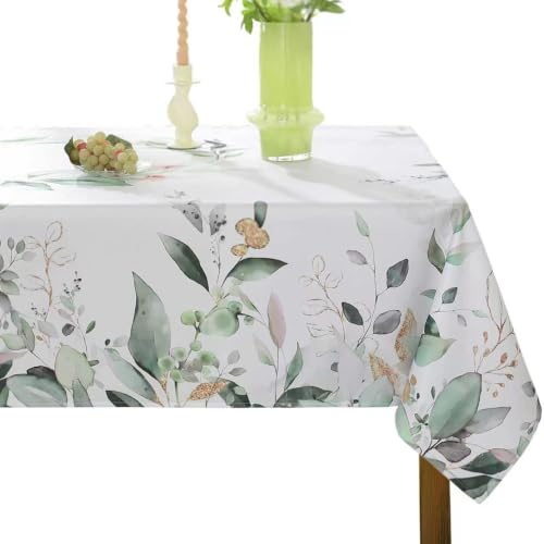 "SASTYBALE Spring Summer Tablecloth, Rectangle Table Cloth Eucalyptus Leaves Table Cover Spillproof Washable TableCloths for Dining, Farmhouse, Picnic, Outdoor, Kitchen, Easter Decor (60"" x 120"")"