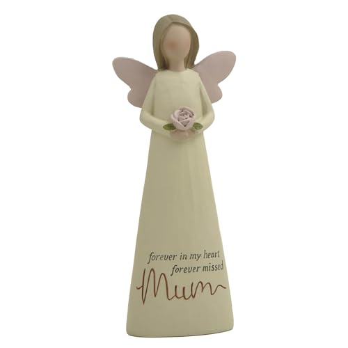 Feather & Grace Mum Memorial Angel Figurine ??? Handcrafted Resin Keepsake Ornament with Pink Rose ??? Sentimental ???Forever in My Heart??? Gift for Mum, 14cm