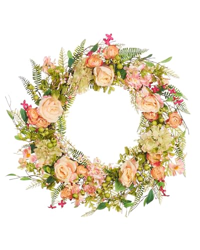 WeRChristmas Artificial Spring Rose Wreath, Pink, 28 Inch,WRS-1003