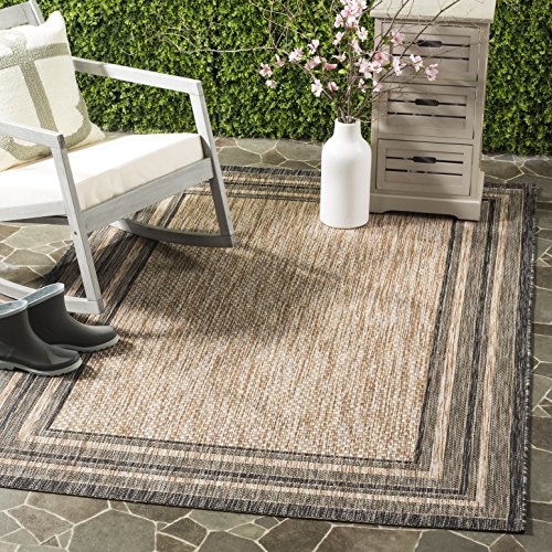 Safavieh Contemporary Rug for Living Room, Dining Room, Bedroom - Courtyard Collection, Short Pile, in Natural and Black, 160 X 231 cm
