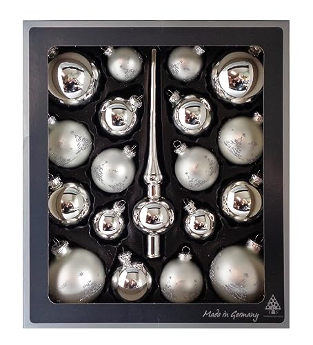 Thüringer Glasdesign - Bauble set made of glass including hanger and lace, gloss and matt, Christmas tree baubles, Christmas tree decorations, decoration