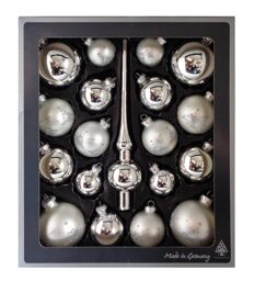 Thüringer Glasdesign - Bauble set made of glass including hanger and lace, gloss and matt, Christmas tree baubles, Christmas tree decorations, decoration