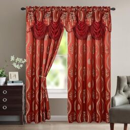 "Elegant Comfort Luxurious Beautiful Curtain Panel Set with Attached Valance and Backing 54"" X 84 inch (Set of 2), Burgundy"