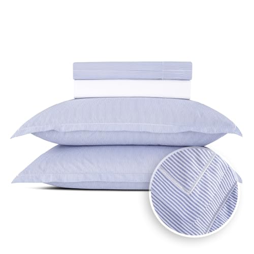 Pure Cotton 4-Piece Bed Linen for 2-100% Cotton Percale - 200 Thread Count 122 g/m², Oeko-Tex - 1 Flat Sheet 240 x 300 cm, Fitted Sheet 160 x 200 x 30 cm, 2 Pillowcases 63 x 63 cm - Horizon - Light