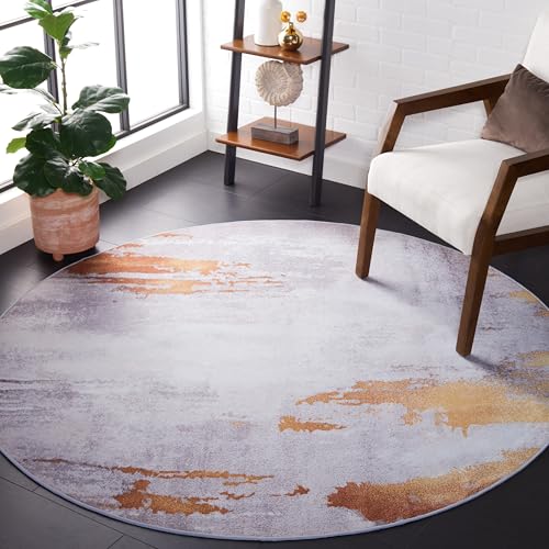 Safavieh Abstract Rug Ideal for High Traffic Areas - Machine Washable and Non Slip - Tacoma Collection, Short Pile, in Grey and Red, 183 X 183 cm