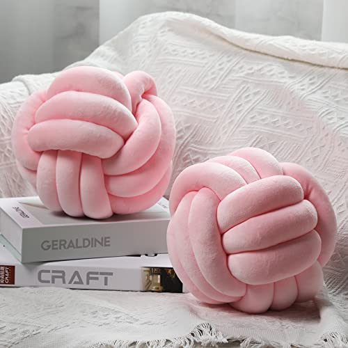 Namalu 2 Pieces Plush Knot Ball Pillows Round Decorative Cushion Pillows Soft Aesthetic Plush Throw Knotted Pillow Toys for Kids Room Decoration (Light Pink, 7.87 Inches)