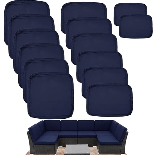 Sqodok Outdoor Cushion Covers 14Pcs Patio Cushion Slipcovers, Replacement Waterproof with Zipper for 6-Seaters Sofa, Outdoor Furniture Cushion Slipcovers Set Seat and Back, Covers Only, Blue