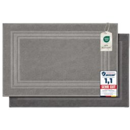 Komfortec Bath Mat Set, 2 Pieces, Terry Cloth Shower Mat, Washable Shower Mat & Bath Mat, 600 g/m² & 100% Cotton, Absorbent & Quick Drying, 50 x 70 cm, Anthracite Grey/Silver