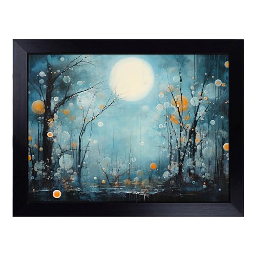 Lap Tray with Bean Bag Cushion, Moon Bubbles - Handmade in the UK, Raised Wooden Edge, Padded Cushion, Heat-Resistant Wipe-Clean Surface, for Meals, Laptops and Crafts