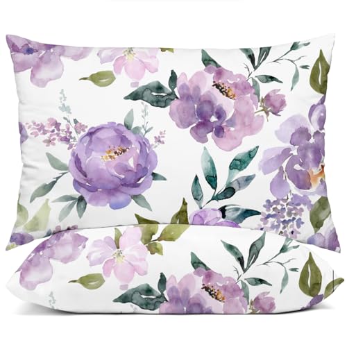 "YIYEA Standard Pillow Cases Set of 2, Ultra Soft Double Brushed Microfiber Pillowcases Standard, Floral Bed Pillow Covers, Fade Resistant, Easy Slip-On (20""x26"")"