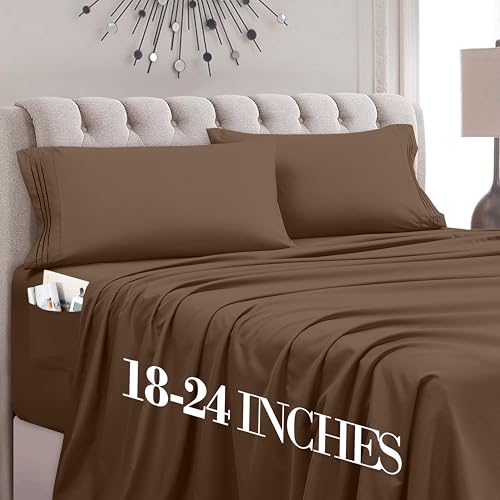 Mocassi Full Size 4-Piece Bed Sheet Set - 1800 Premium Hotel Quality Microfiber 18-24 Inches Extra Deep Pocket Fitted Sheet- Luxury Soft, Breathable, Wrinkle, and Fade Resistant, Taupe